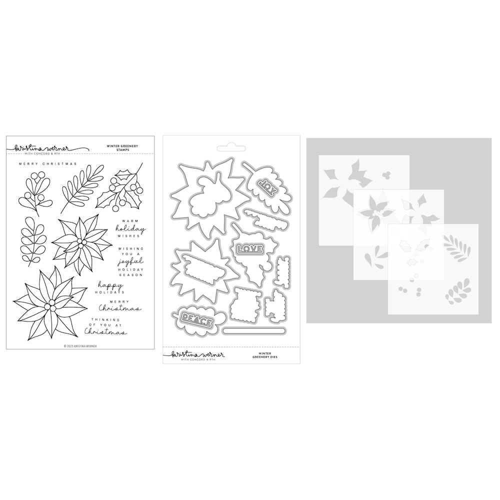 Concord & 9th Kristina Werner Winter Greenery Stamp Die and Stencil Bundle