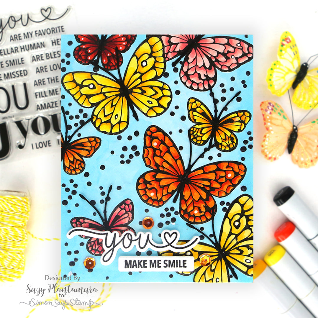 Simon Says Stamp Confetti Butterflies Wafer Dies sd511 Happy Camper Get Well Card You Make Me Smile Card
