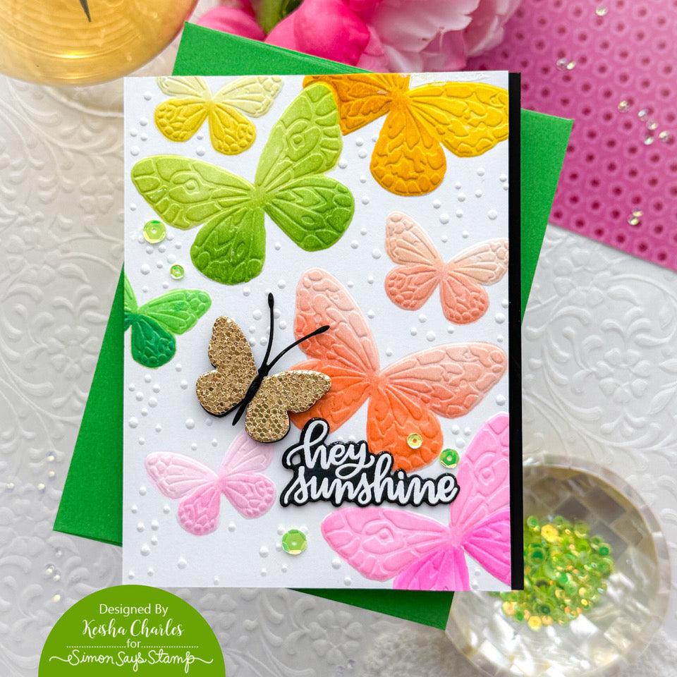 Simon Says Stamp Embossing Folder Confetti Butterflies sf511 Happy Camper Hello Card | color-code:ALT01