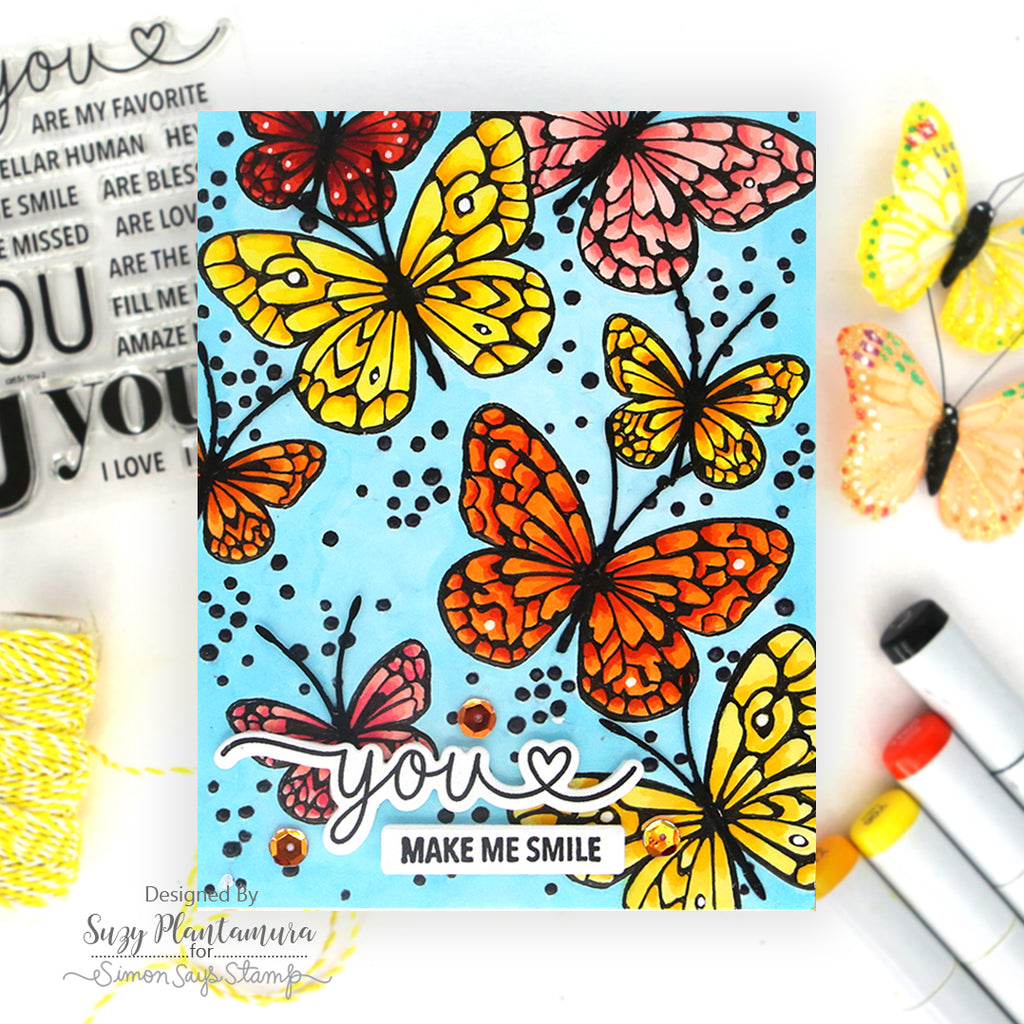 Simon Says Stamp Embossing Folder Confetti Butterflies sf511 Happy Camper You Make Me Smile Card | color-code:ALT07