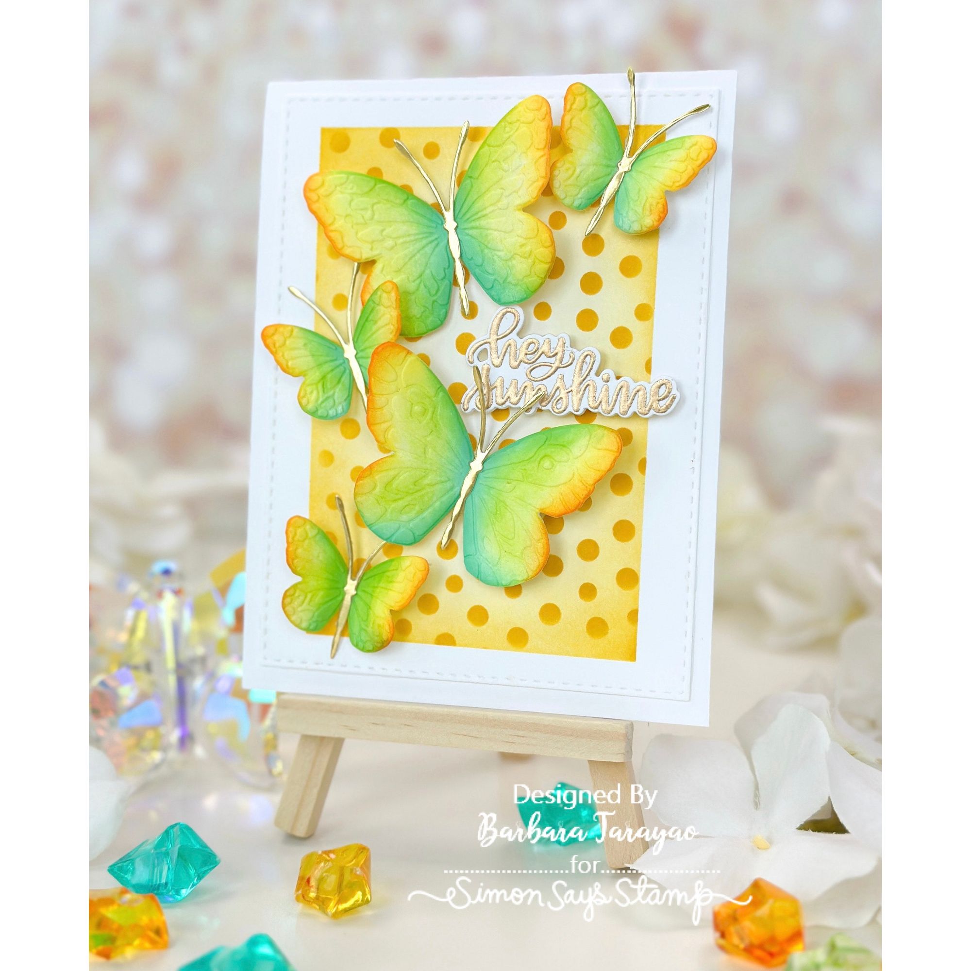 Simon Says Stamp Embossing Folder Confetti Butterflies sf511 Happy Camper Hello Card | color-code:ALT05