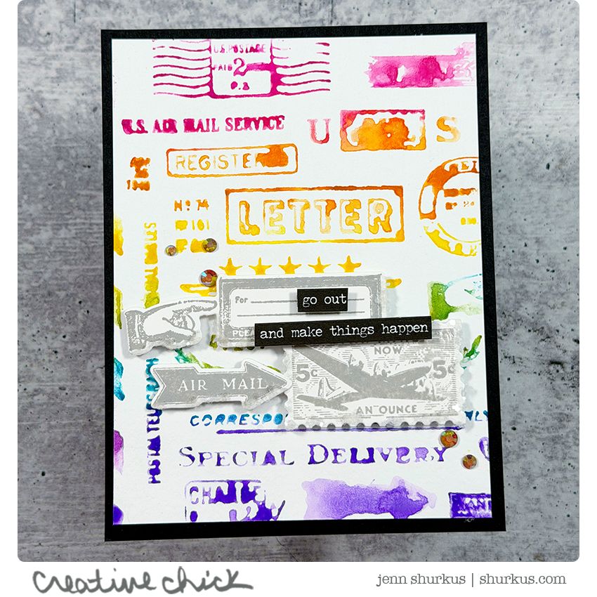 Tim Holtz Correspondence Stamps with Simon Says Stamp Dies Bundle setcs26 Encouragement Card | color-code:ALT03