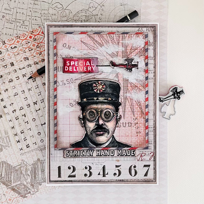 Tim Holtz Correspondence Stamps with Simon Says Stamp Dies Bundle setcs26 Steam Punk Card