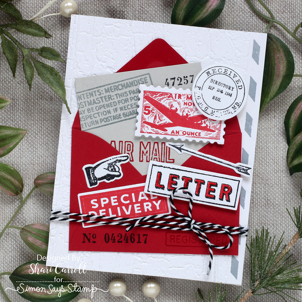Tim Holtz Correspondence Stamps with Simon Says Stamp Dies Bundle setcs26 Special Delivery Card | color-code:ALT01