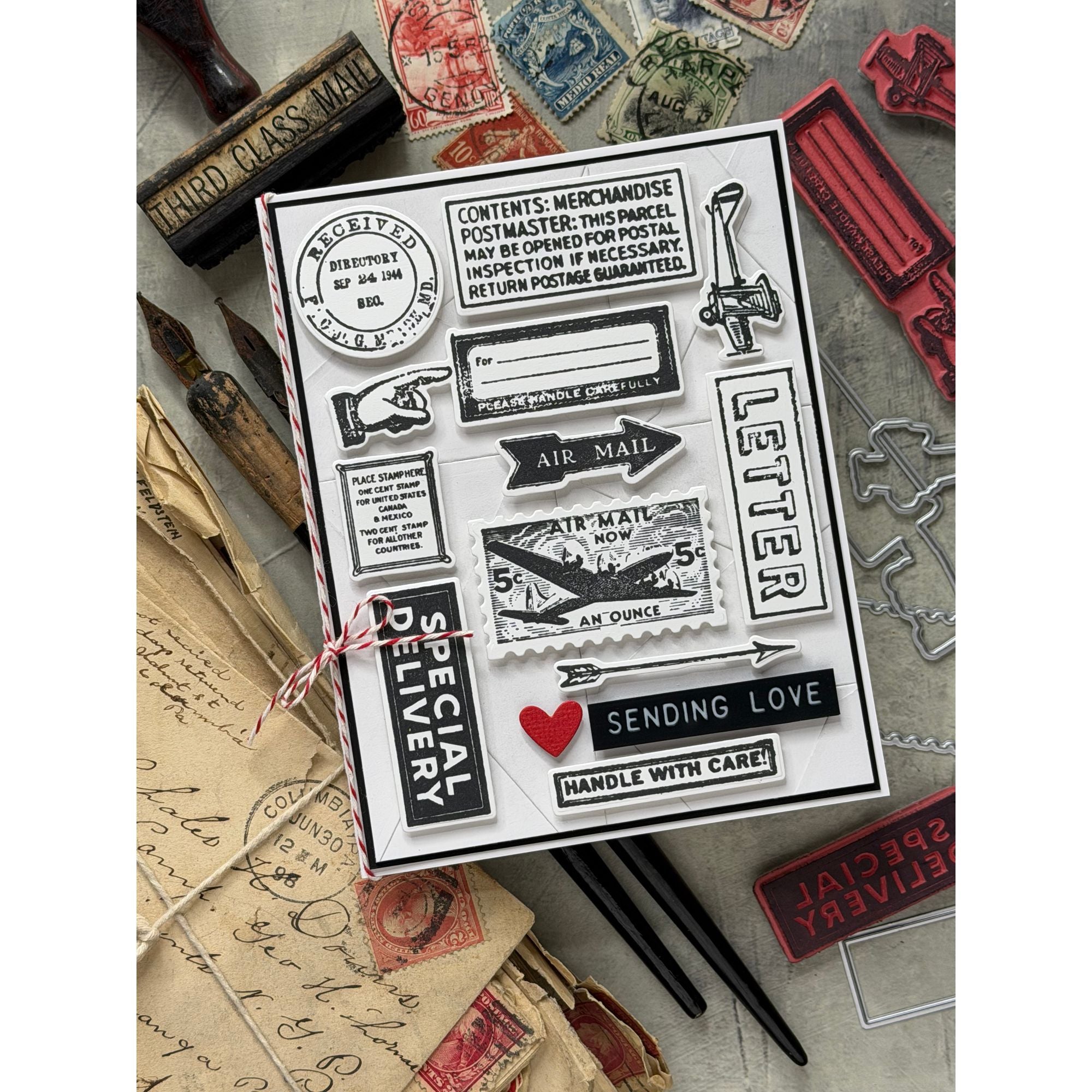 Simon Says Stamp Correspondence Wafer Dies 225sss Steam Punk Frame Love Card