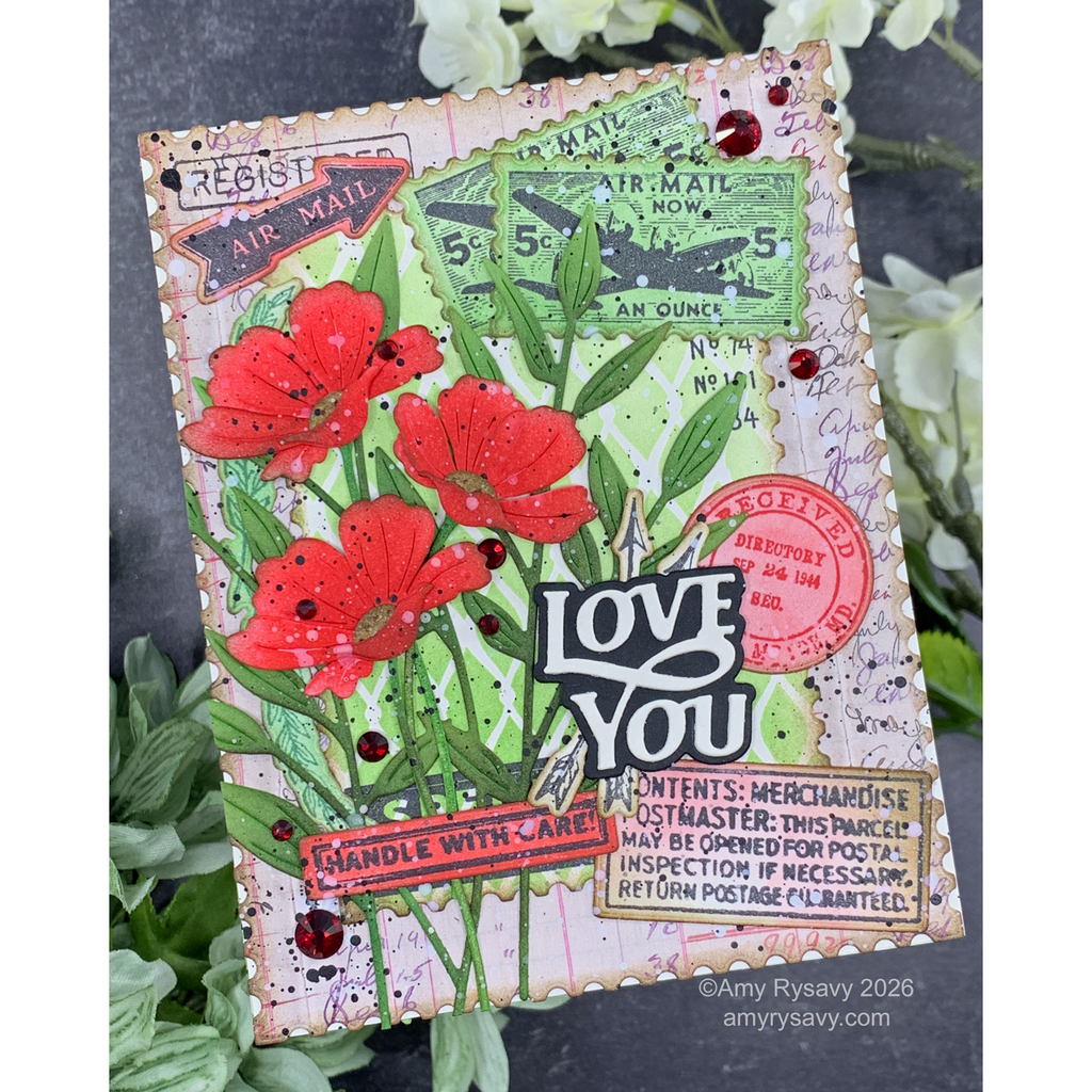 Tim Holtz Correspondence Stamps with Simon Says Stamp Dies Bundle setcs26 Love You Card | color-code:ALT07