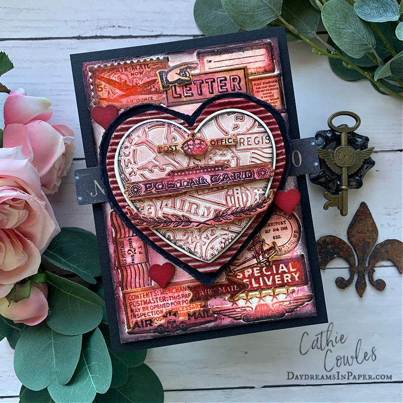 Tim Holtz Correspondence Stamps with Simon Says Stamp Dies Bundle setcs26 Valentine's Day Card | color-code:ALT09