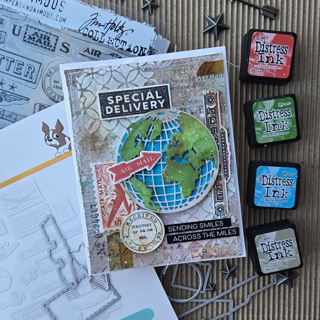Tim Holtz Correspondence Stamps with Simon Says Stamp Dies Bundle setcs26 Miss You Card