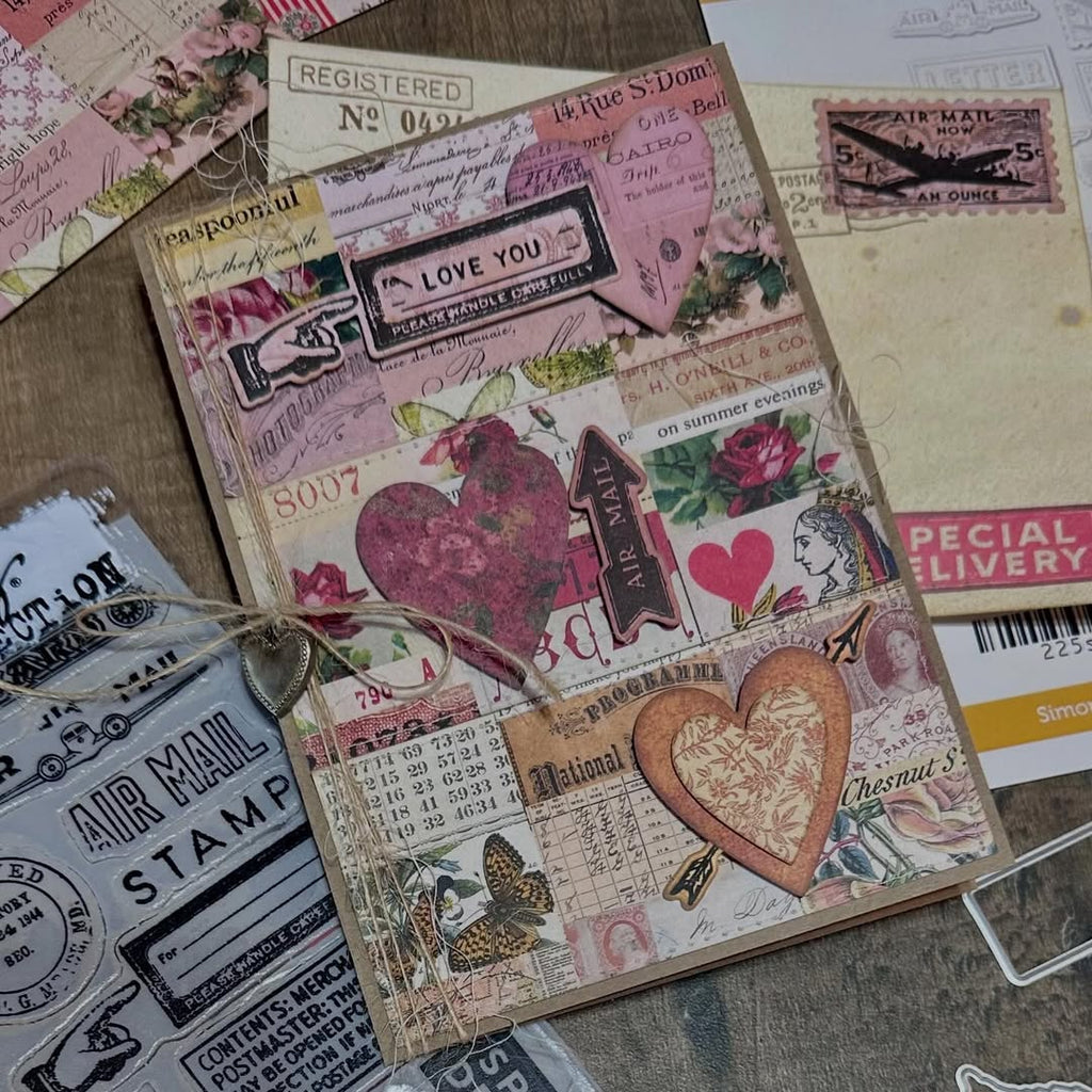 Tim Holtz Correspondence Stamps with Simon Says Stamp Dies Bundle setcs26 Love You Card 