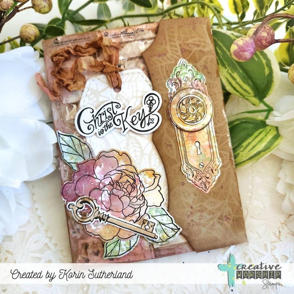 Creative Worship Christ Is The Key Clear Stamps And Dies Bundle Doorknob and Key Card by Korin Sutherland