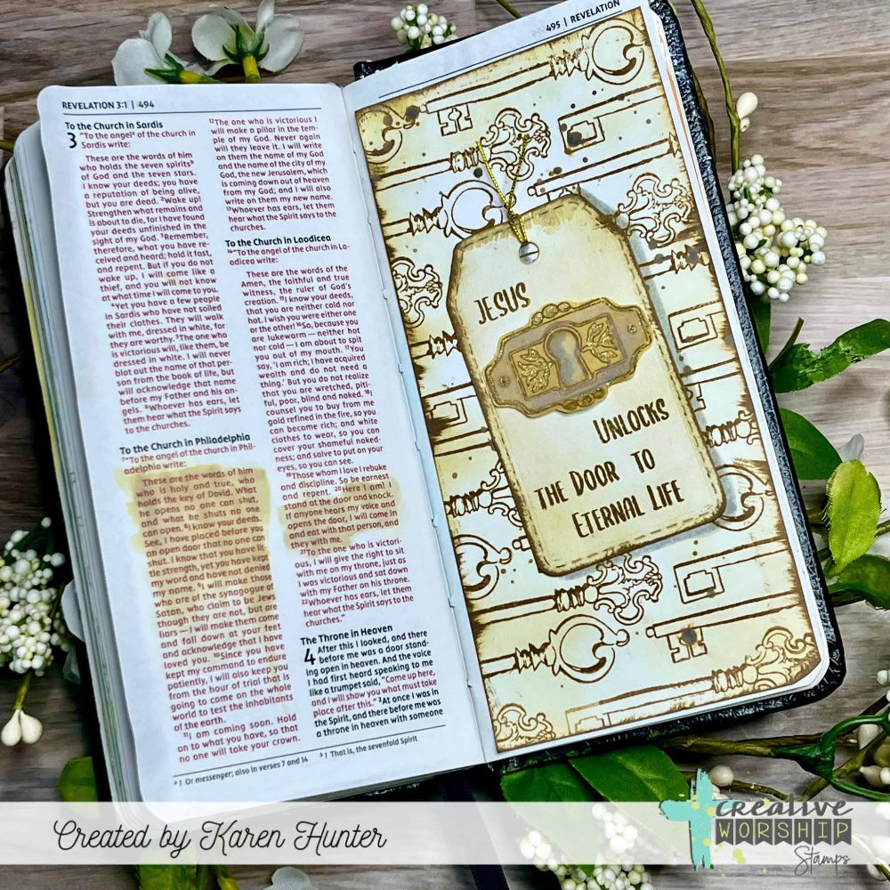 Creative Worship Christ Is The Key Clear Stamps And Dies Bundle Keyhole Bible Journaling Page by Karen Hunter