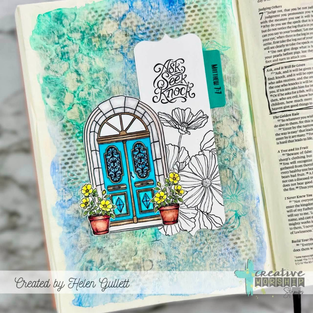 Creative Worship Enter In Clear Stamps And Dies Bundle Ask Seek Knock Doorway Bible Journaling Page by Helen Gullett