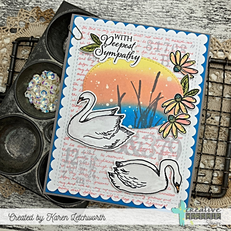 Creative Worship Swans Of Peace Clear Stamps And Dies Bundle With Deepest Sympathy Card