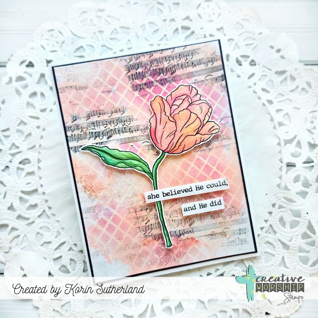 Creative Worship Vintage Sheet Music Tile Clear Stamp cws-25-017 She Believed He Could Card