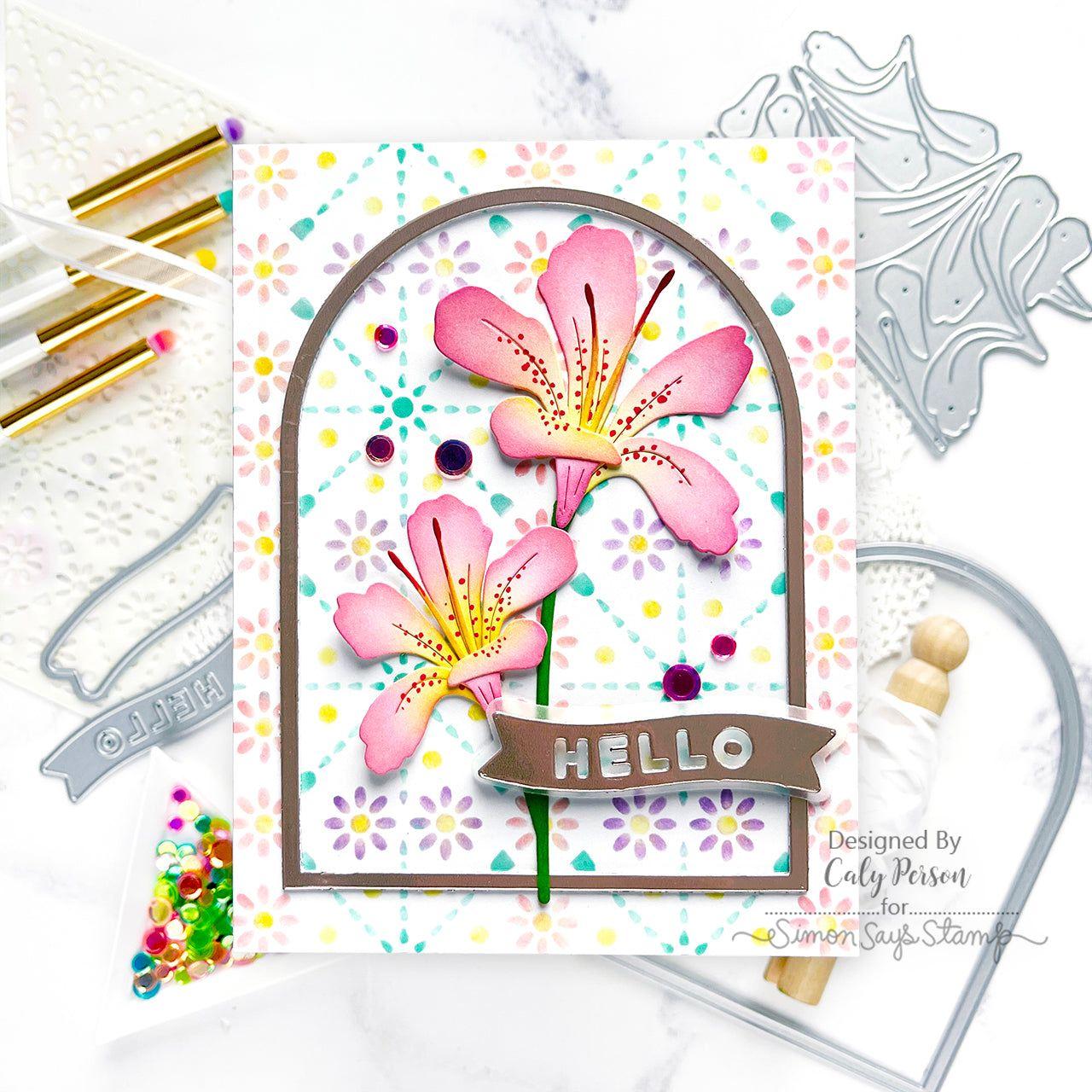 Simon Says Stamp Stencil Crochet Blocks 1036st Sunny Vibes Hello Card | color-code:ALT01