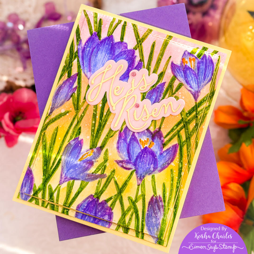 Simon Says Stamp Embossing Folder Crocus Field sf607 Beautiful Moments Easter Card | color-code:ALT01