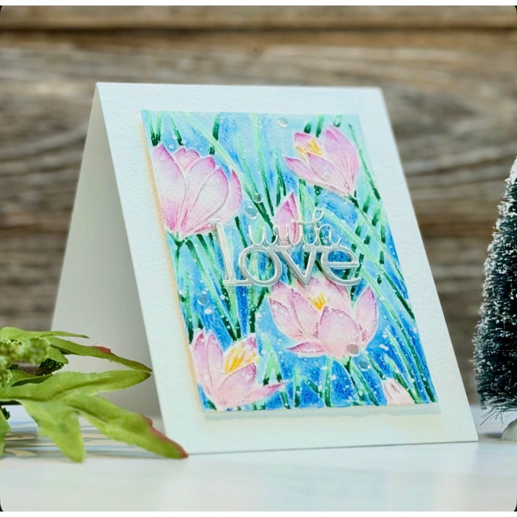 Simon Says Stamp Embossing Folder Crocus Field sf607 Beautiful Moments With Love Card