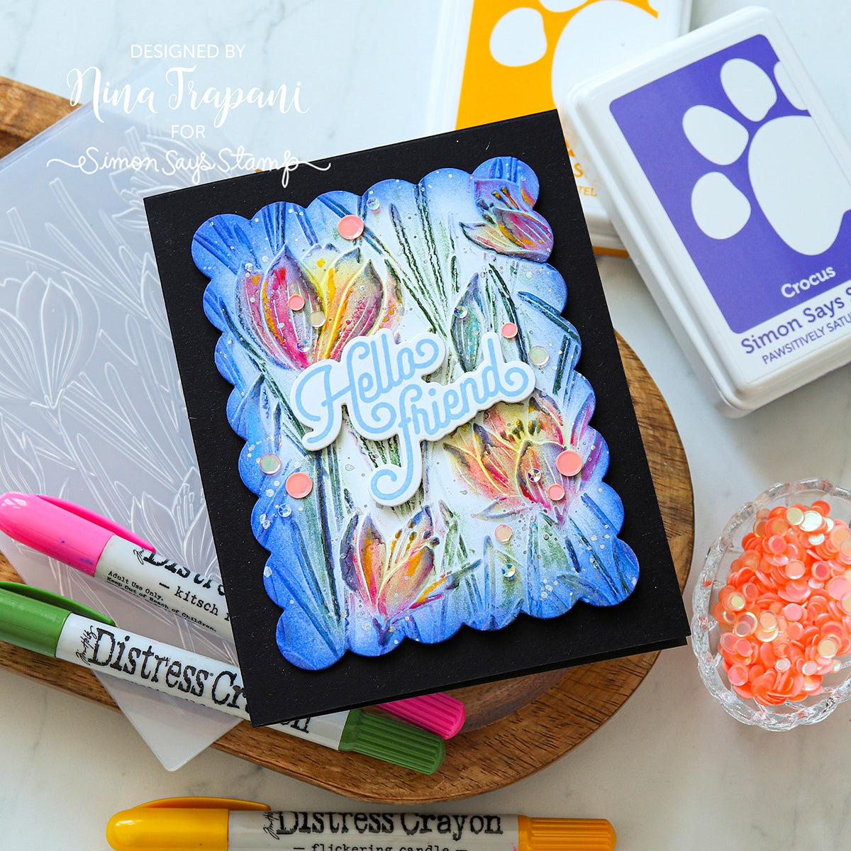 Simon Says Stamp Embossing Folder Crocus Field sf607 Beautiful Moments Friend Card | color-code:ALT06