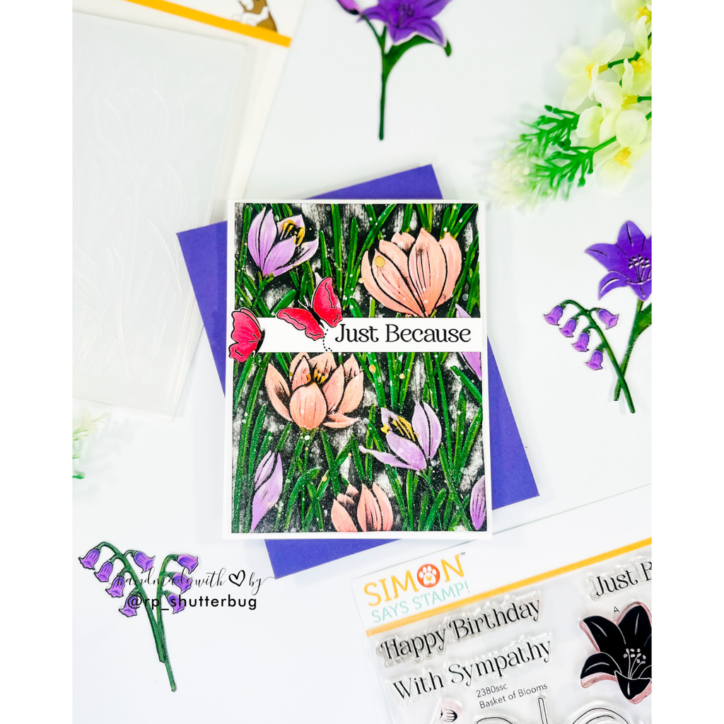 Simon Says Stamp Embossing Folder Crocus Field sf607 Beautiful Moments Just Because Card