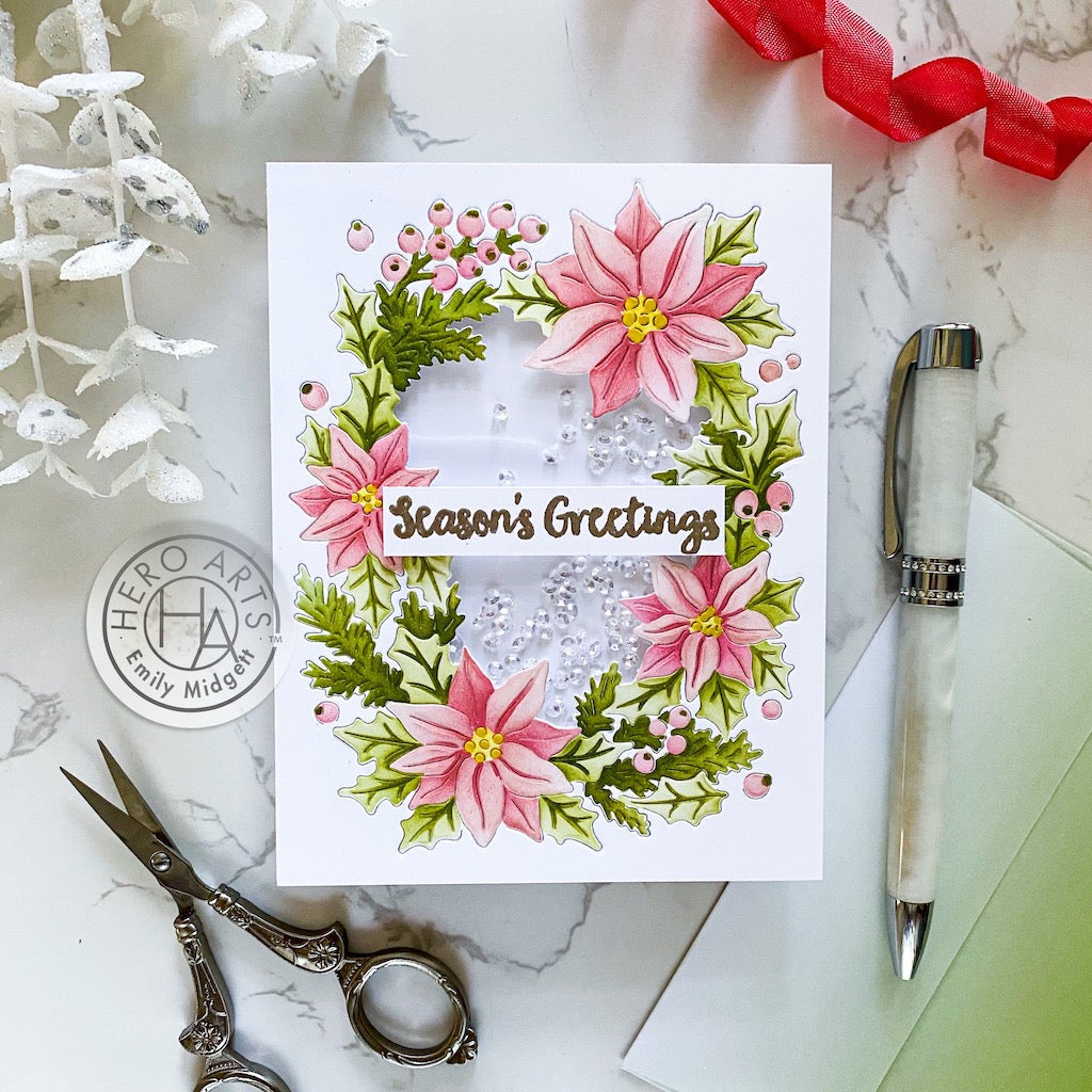 Hero Arts Color Layering Poinsettia Window Stencils SA249 season's greetings