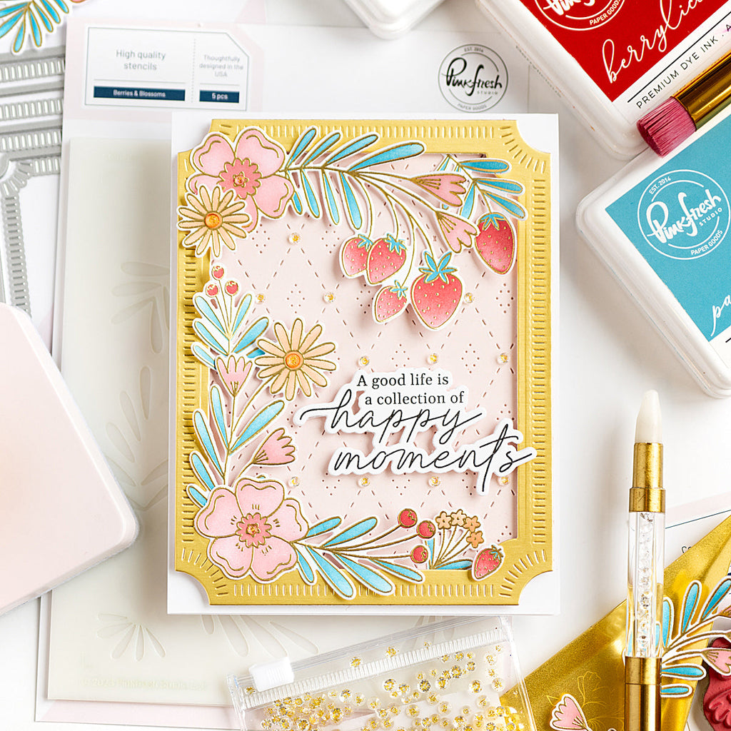 Pinkfresh Studio Clear With Gold Dust Gems pf154es Happy Moments Card