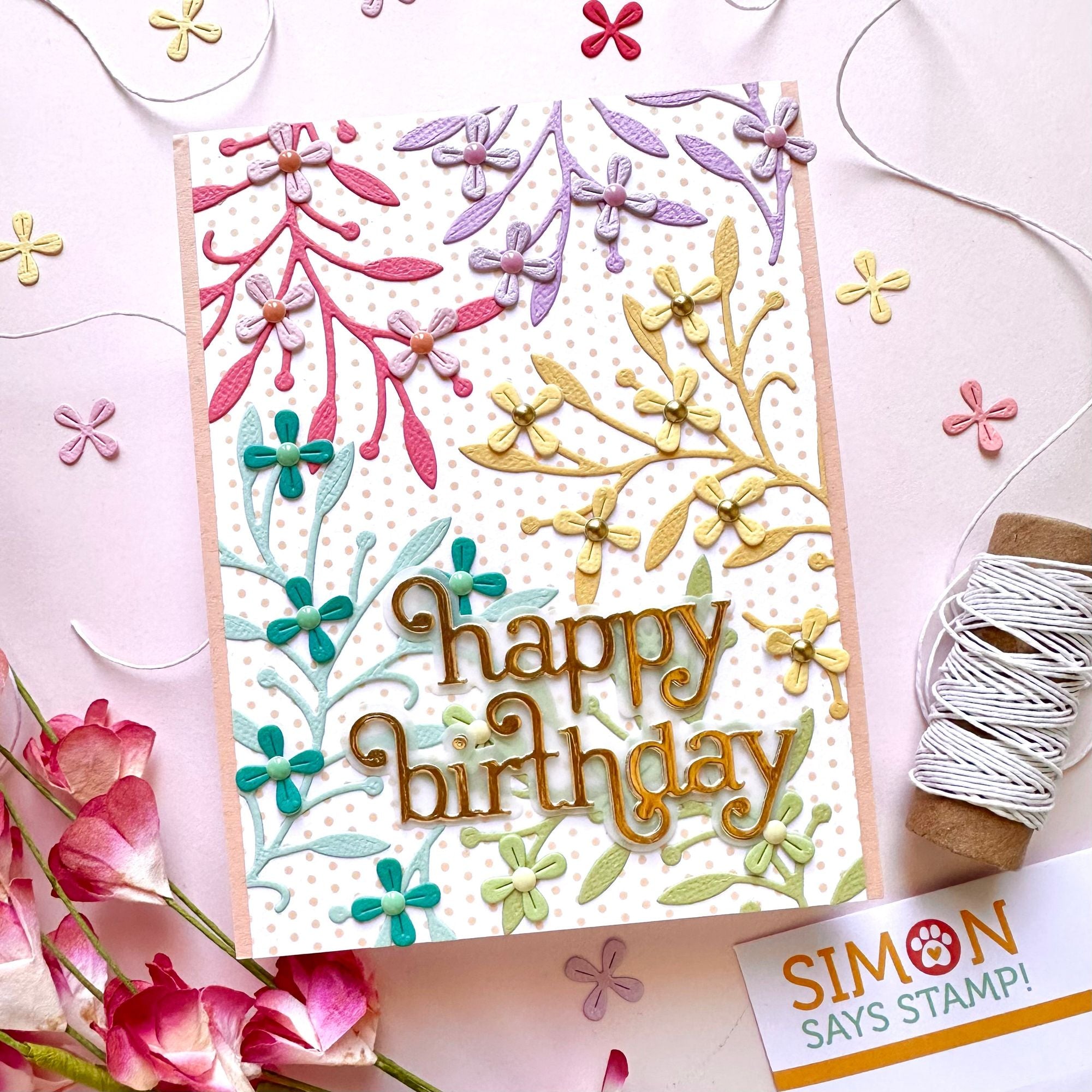 Simon Says Stamp Dainty Floral Vine Wafer Dies s1011 Moments in Time Birthday Card