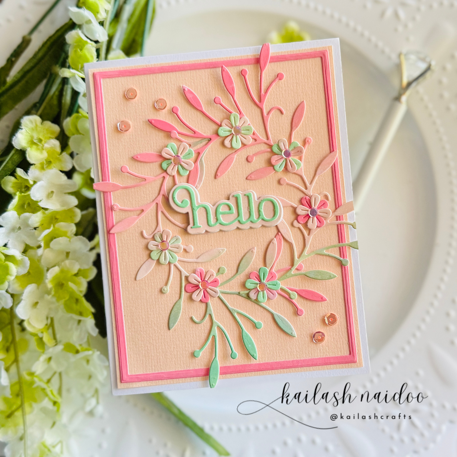 Simon Says Stamp Dainty Floral Vine Wafer Dies s1011 Moments in Time Hello Card