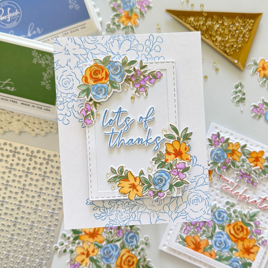 Pinkfresh Studio Cozy Blooms Clear Stamps 245924 Lots Of Thanks Card
