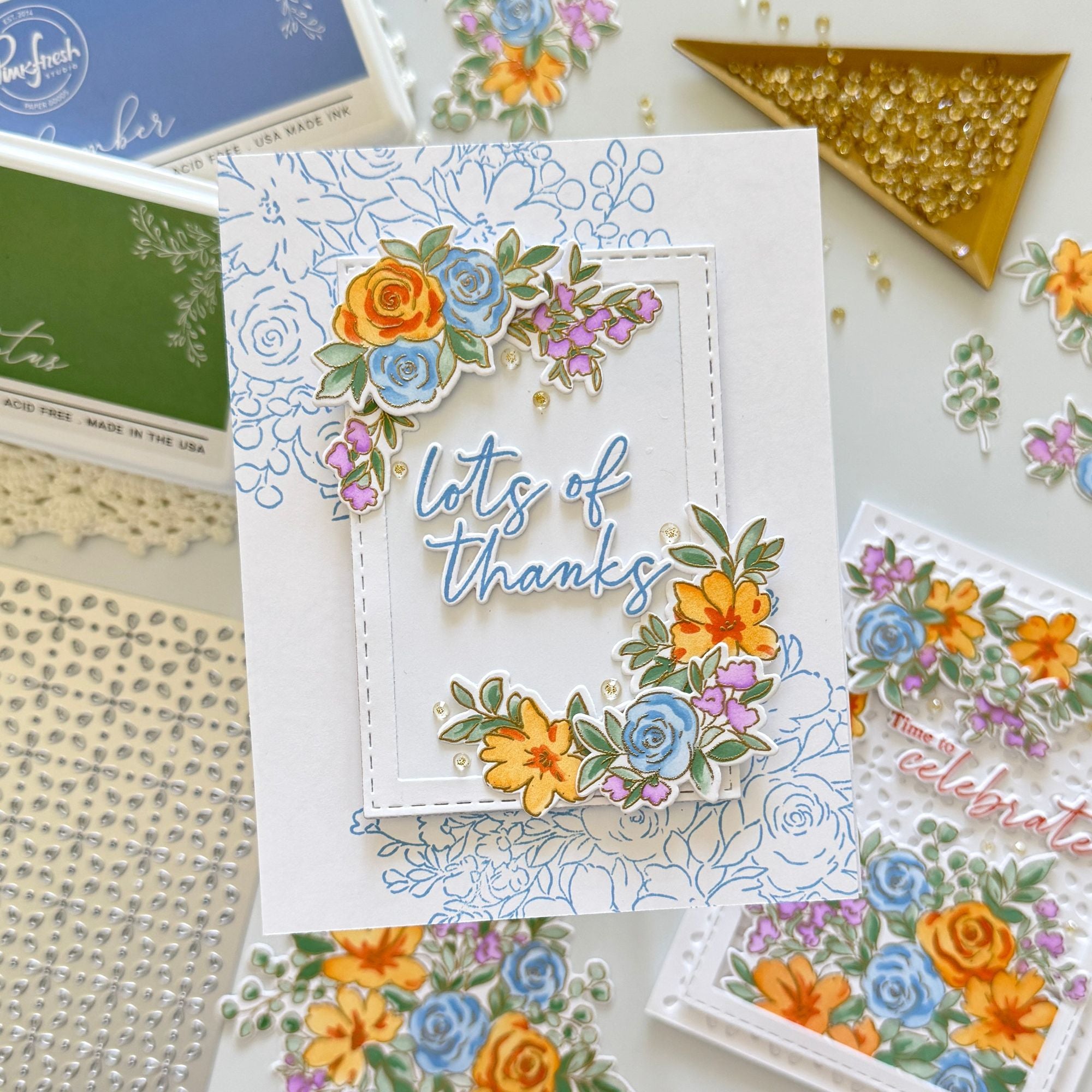 Pinkfresh Studio Cozy Blooms Clear Stamps 245924 Lots Of Thanks Card