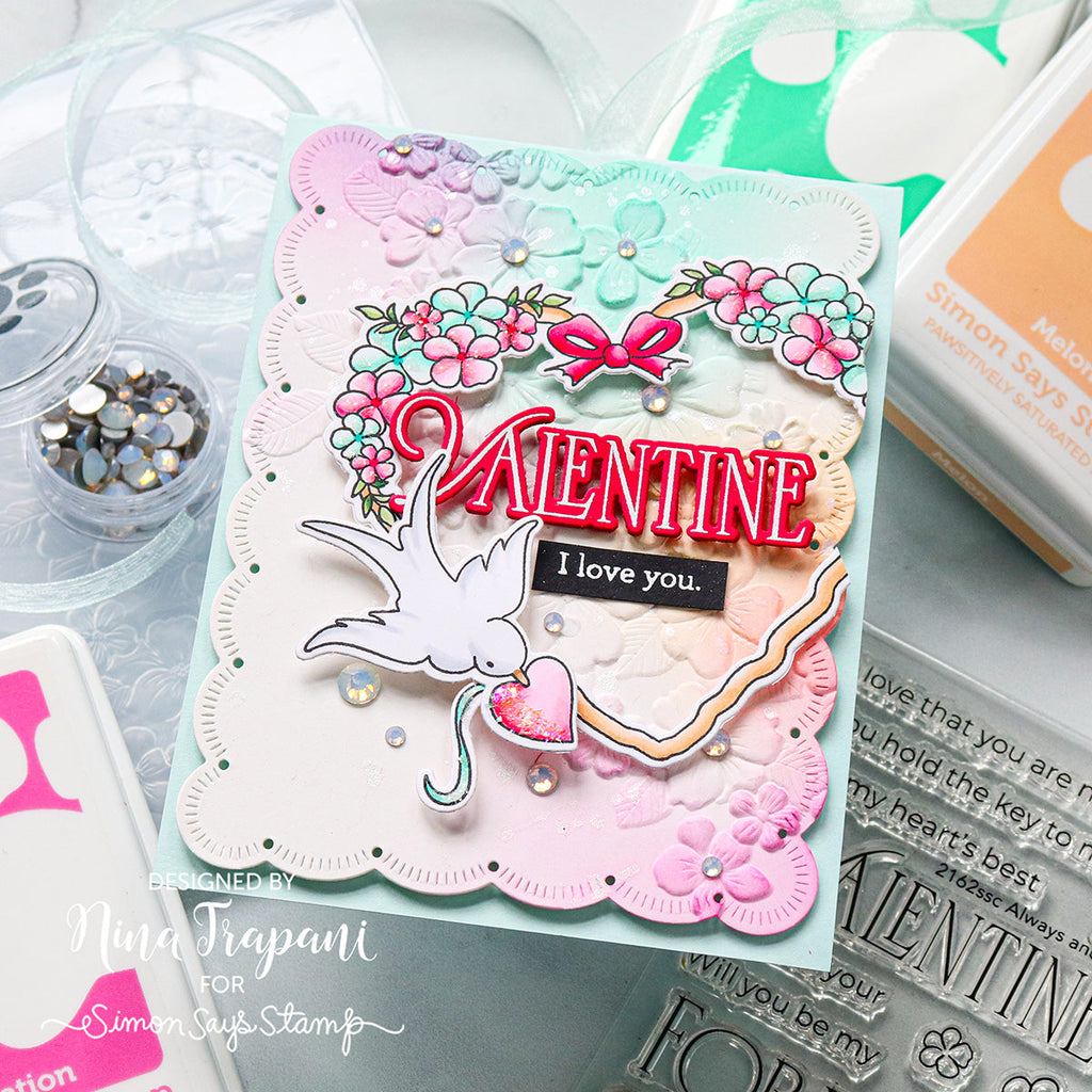 Simon Says Stamp Embossing Folder Dancing Floral sf426 To Be Loved Valentine's Day Card | color-code:ALT05