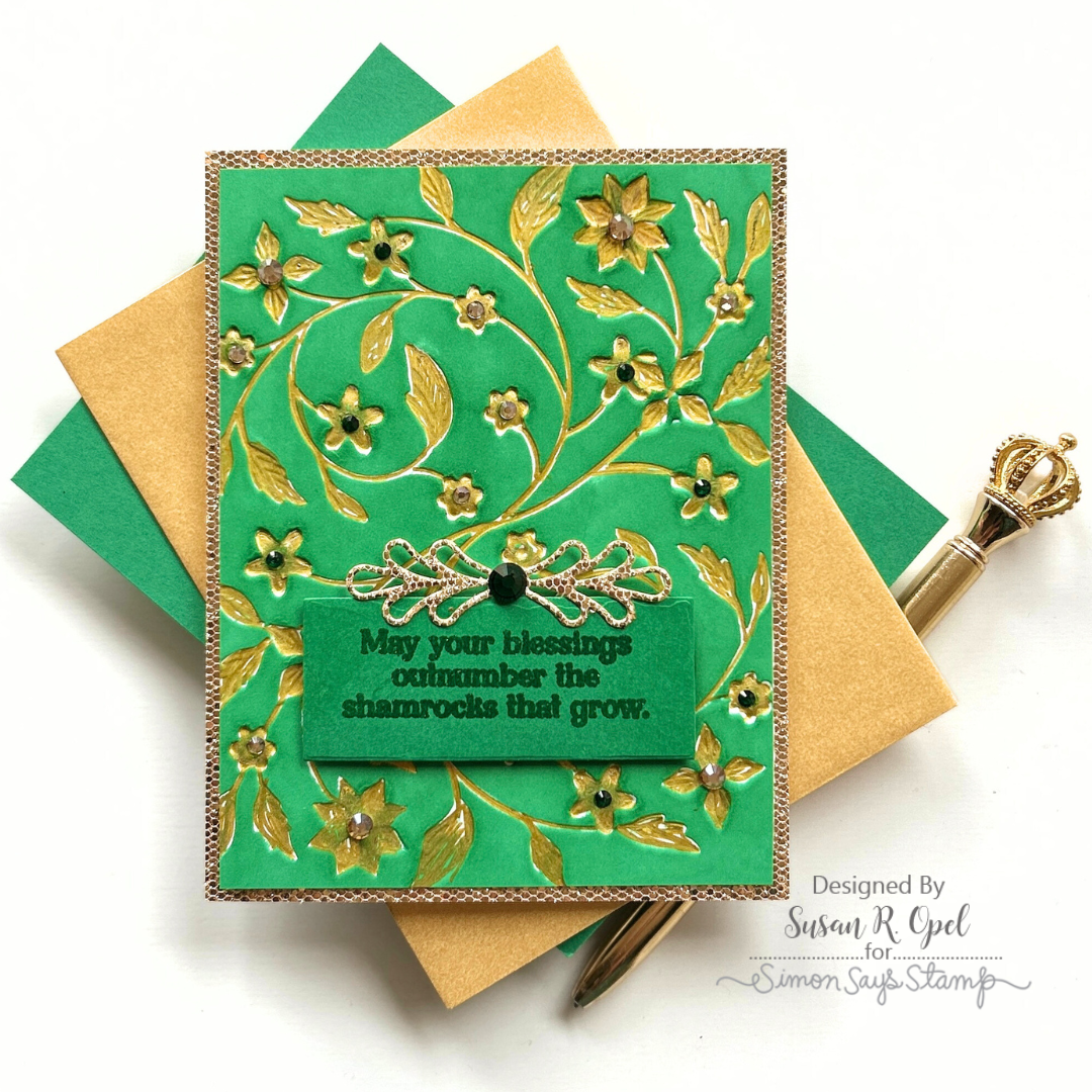 Simon Says Stamp Embossing Folder Dancing Floral sf426 To Be Loved St. Patrick's Day Card | color-code:ALT04