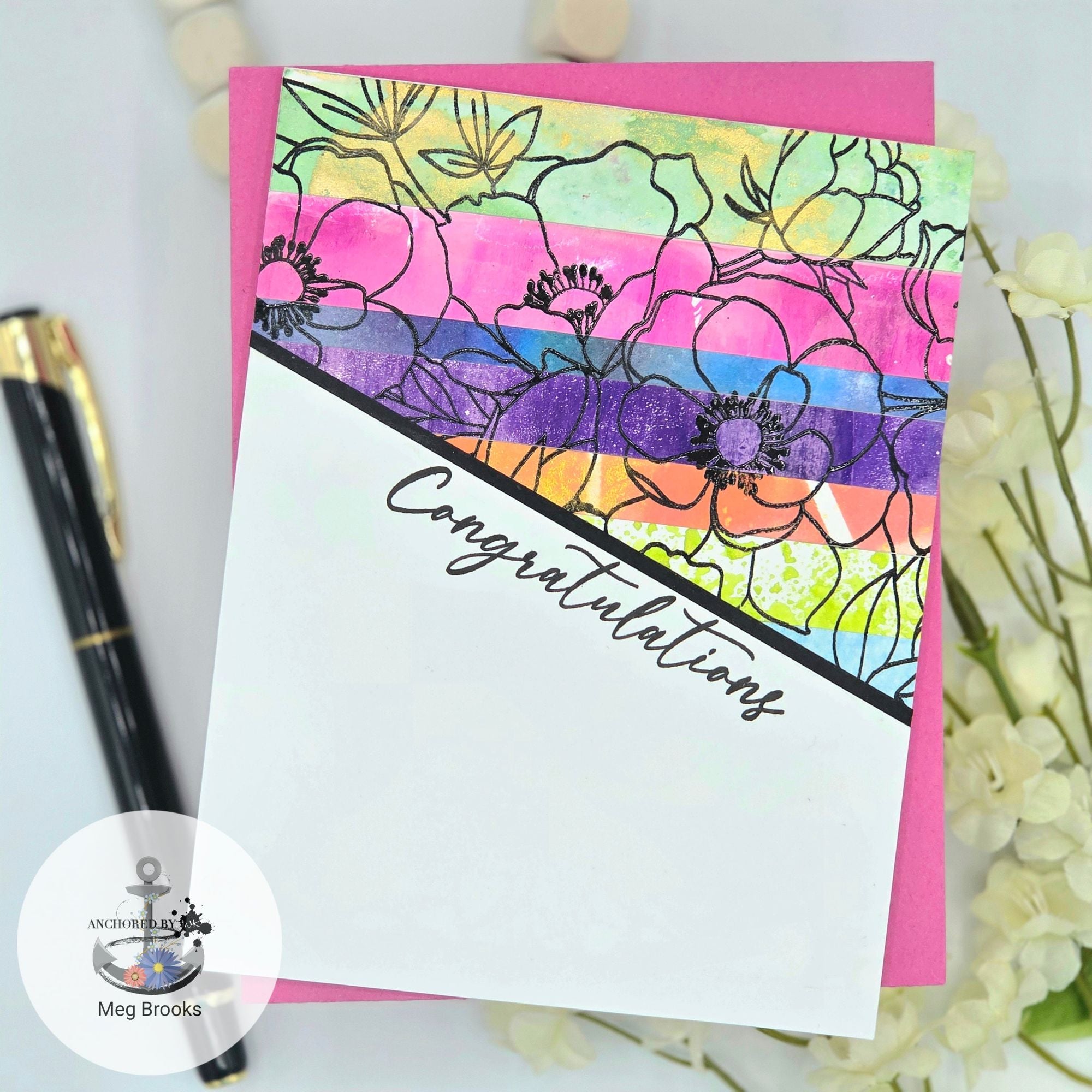 Simon Says Stamps and Dies Delicate Blossoms set1029db Happy Camper Congratulations Card
