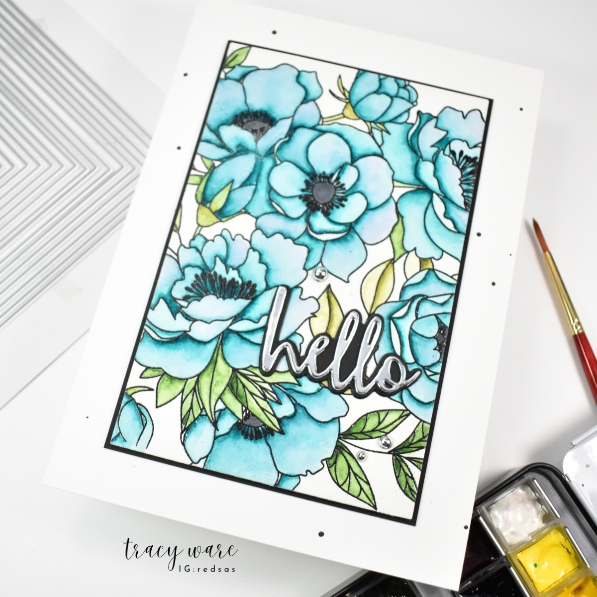 Simon Says Clear Stamps Delicate Blossoms 2230ssc Happy Camper Hello Card | color-code:ALT05