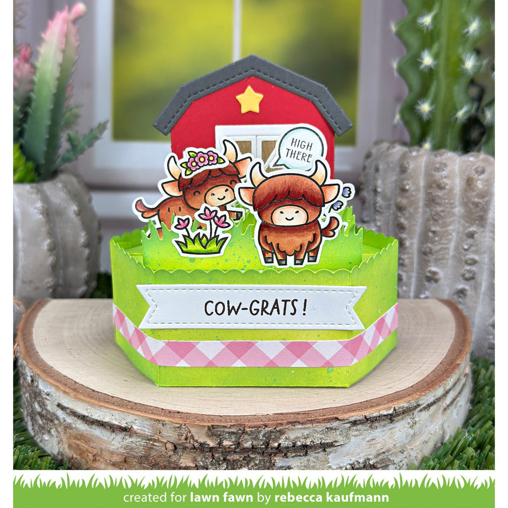 Dimensional Highland Cow Project with sentiment 'cow-grats'