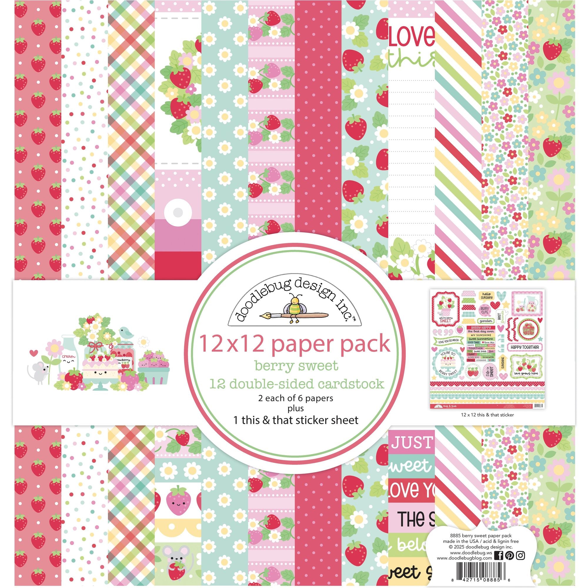 Doodlebug Berry Sweet 12x12 Inch Paper Pack 8885