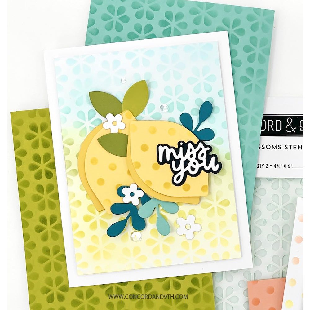 Concord & 9th Dots and Blossoms Stencil Set 12112 lemon