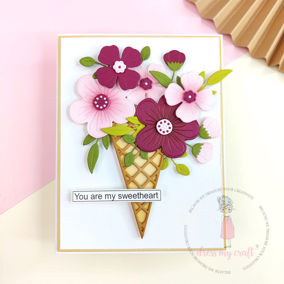 Dress My Craft Blooming Flowers Dies dmcd7018 You Are My Sweetheart Card