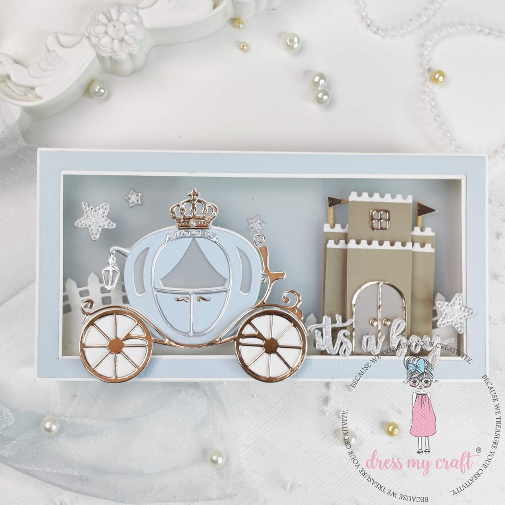 Dress My Craft Cinderella Carriage Dies dmcd6897 Fairytale Slimline Card