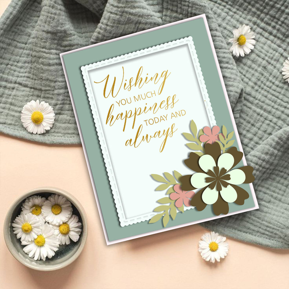 Dress My Craft Mini Stitched Scalloped Rectangle Frame Dies dmcd6765 Wishing You Much Happiness Card