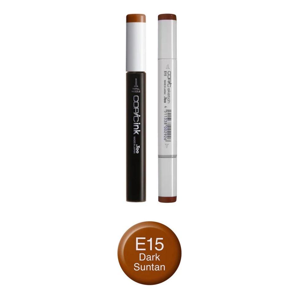 Copic Marker Dark Suntan Marker and Refill Bundle E15