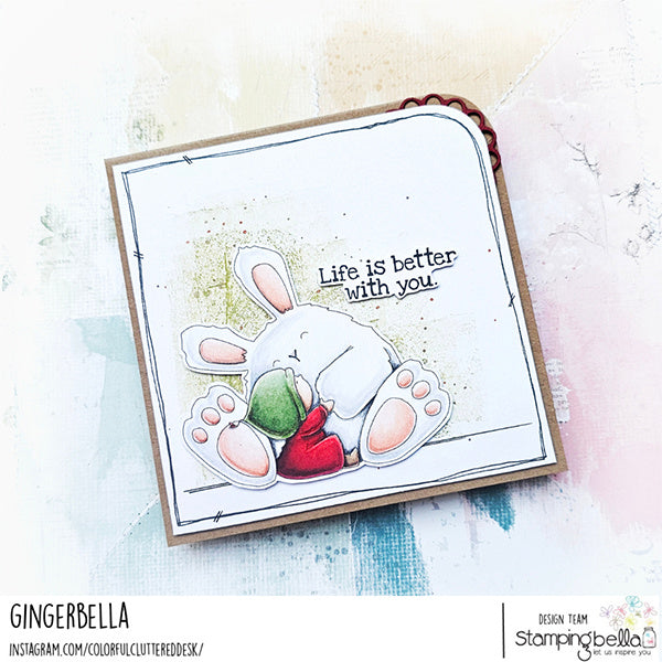Stamping Bella Bundle Girl loves Bunny Wobbles Cling Stamp eb1370 life is better