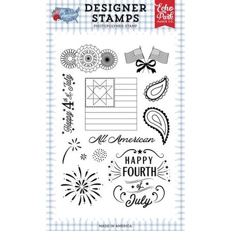 Echo Park All American Fireworks Clear Stamps And Dies Bundle Quilted Flag all501043