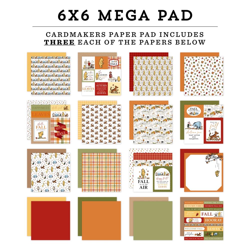 Echo Park Winnie The Pooh Autumn 6 x 6 Mega Paper Pad wpa453031 Detailed Image