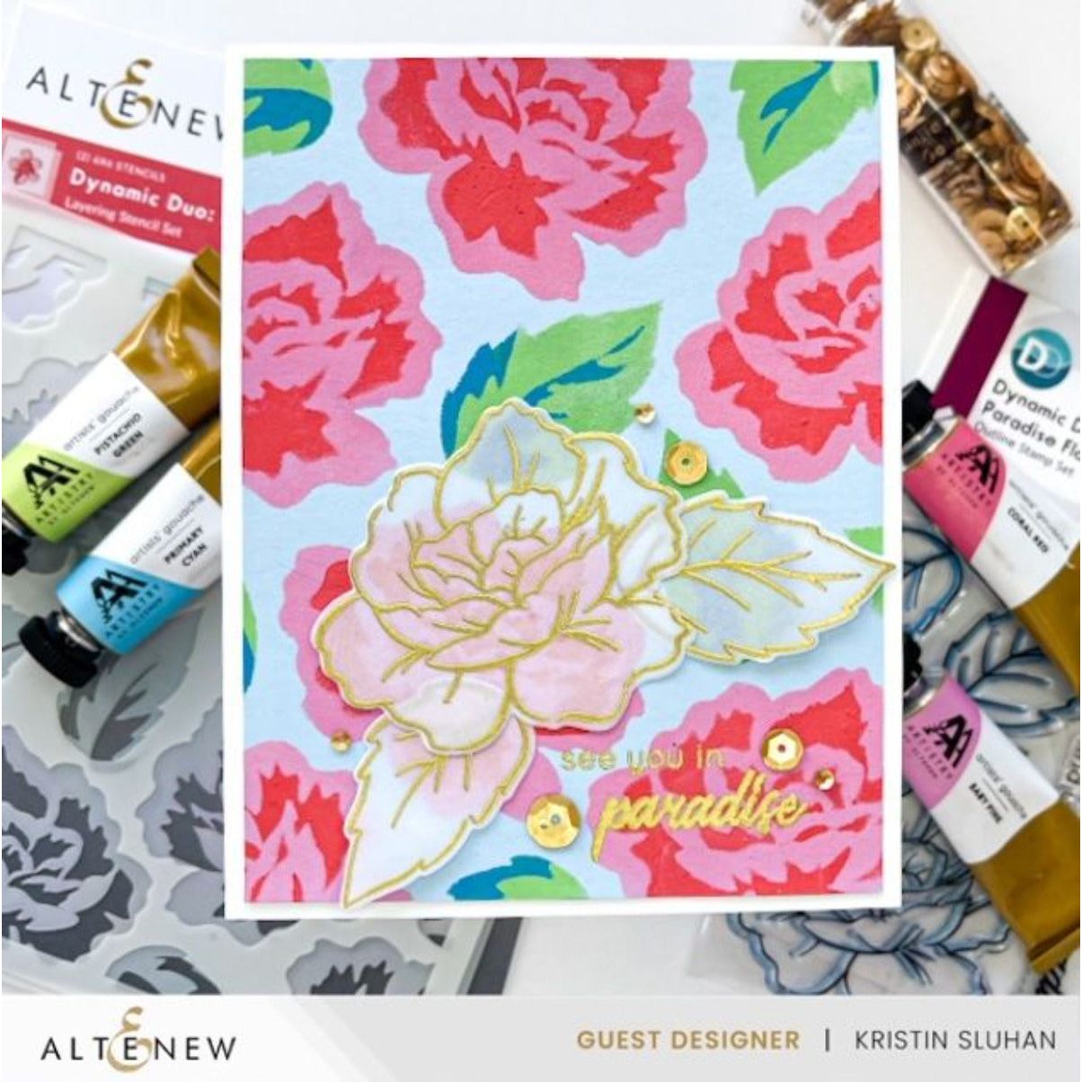 Altenew Dynamic Duo Paradise Flowers alt8459bn pink flowers