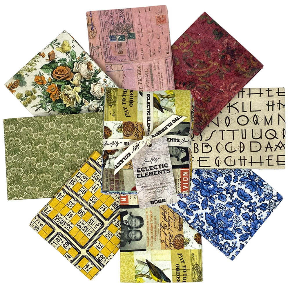 Tim Holtz Fabric Palette Canvas Collage Bundle of 8 Fat Quarters CLOTH