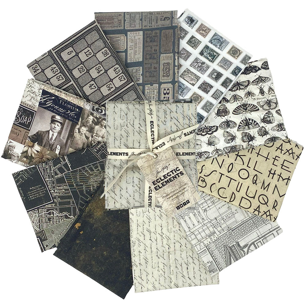 Tim Holtz Fabric Palette Charcoal Bundle of 10 Fat Quarters