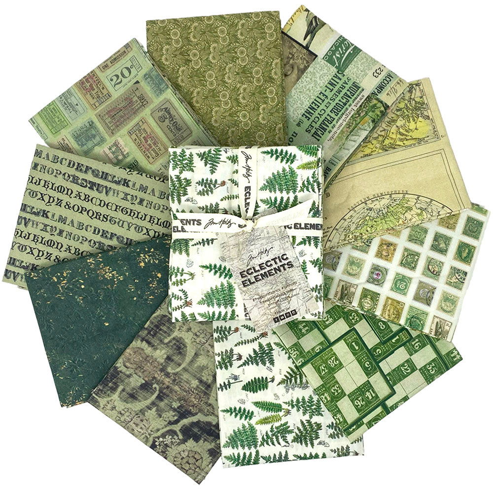 Tim Holtz Fabric Palette Fat Quarters Bundle Blue Teal Green And Neutral