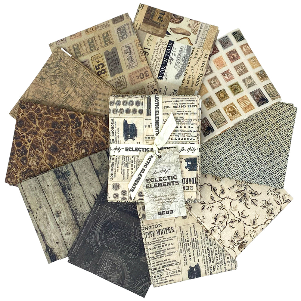 Tim Holtz Fabric Palette Neutral Bundle of 10 Fat Quarters