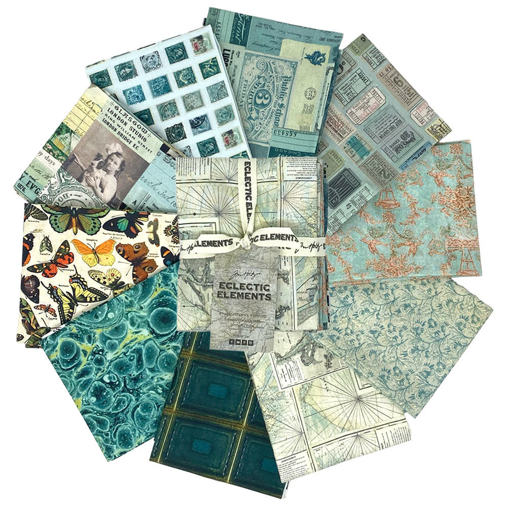 Tim Holtz Fabric Palette Fat Quarters Bundle Blue Teal Green And Neutral