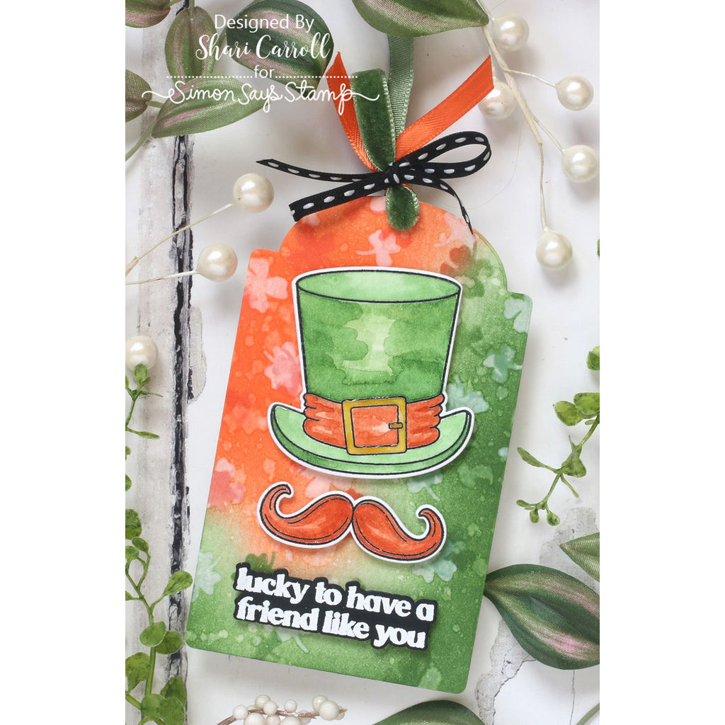 Simon Says Stamp Stencil Falling Shamrocks 1118st Beautiful Moments St. Patrick's Day Tag